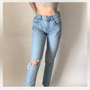 Reformation Light Blue High-Rise Women's Ripped Straight Jeans Size 29